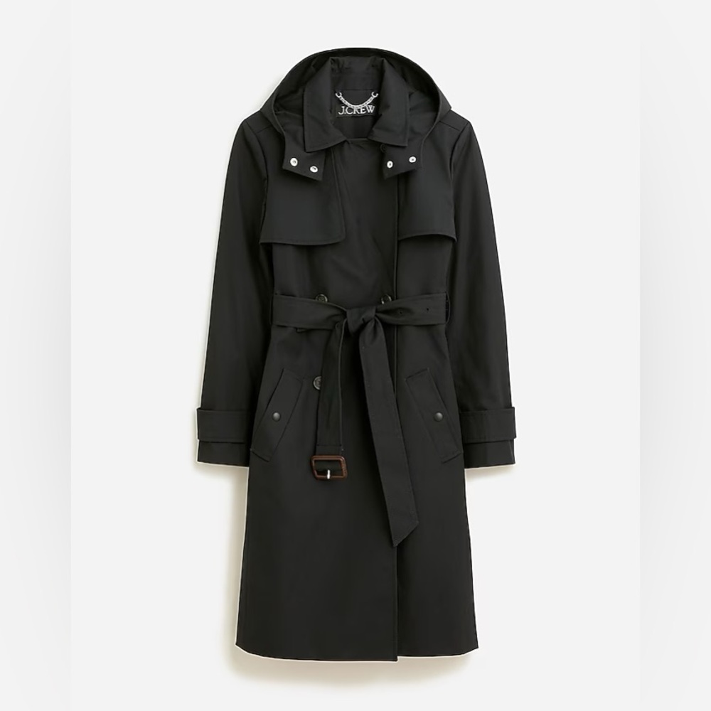 2023 J. Crew 'New Icon' Trench Classic Black Size 4 w/ Hood (BF456)